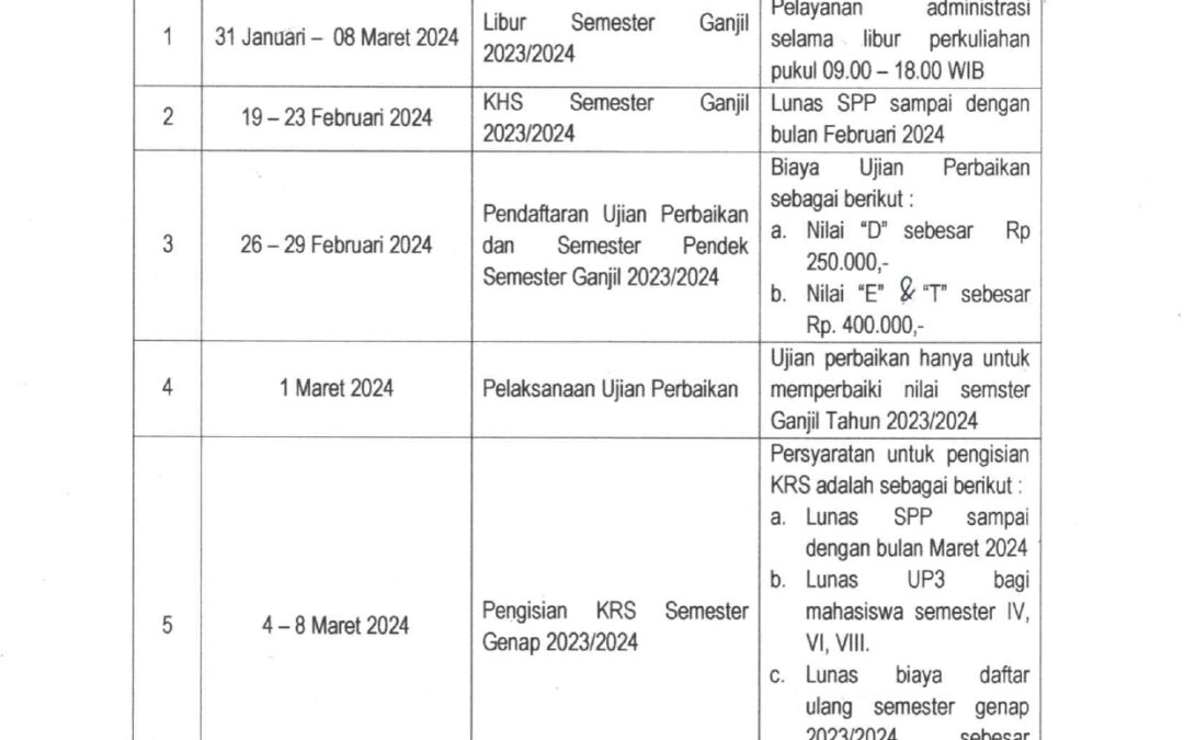 PENGUMUMAN KALENDER AKADEMIK 2023/2024